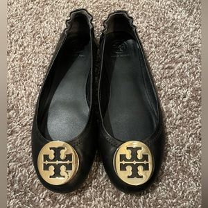 Tory Burch black and gold flats, size 7.